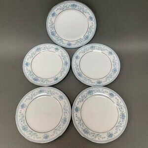 Noritake Blue Hill 2482 Bread Butter Plates Blue White Platinum Trim Lot of 5